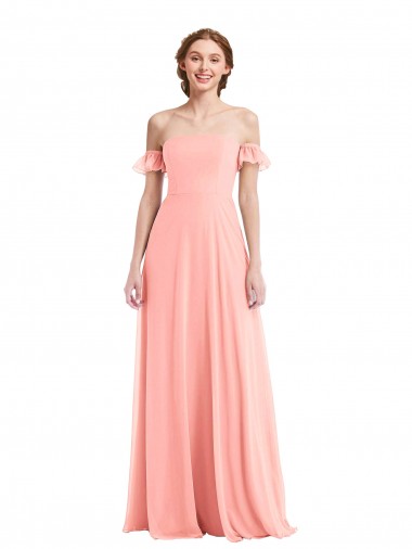 Flutter Sleeves Salmon A-Line Off the Shoulder Semi Formal Evening Dress / Bridesmaid Dress Maidstone