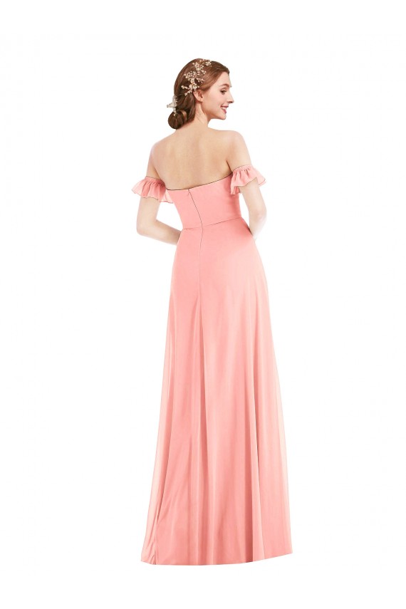 Flutter Sleeves Salmon A-Line Off the Shoulder Semi Formal Evening Dress / Bridesmaid Dress Maidstone
