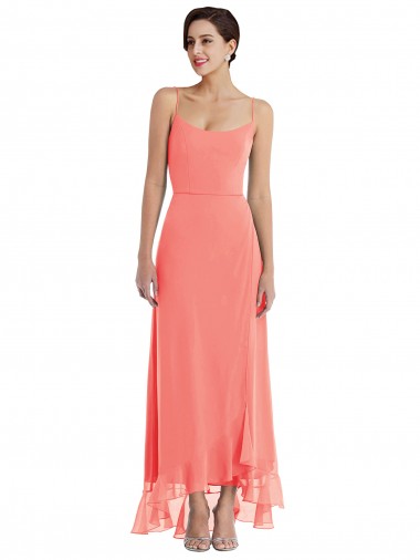Sleeveless Coral A-Line Spaghetti Straps High Low Bridesmaid Dress Maidstone