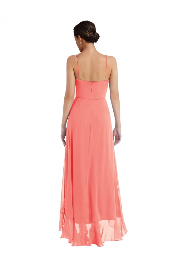 Sleeveless Coral A-Line Spaghetti Straps High Low Bridesmaid Dress Maidstone
