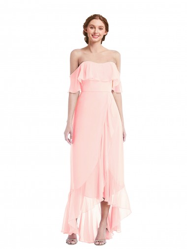 Sleeveless Pink A-Line Off the Shoulder High Low Bridesmaid Dress Maidstone