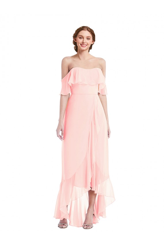 Sleeveless Pink A-Line Off the Shoulder High Low Bridesmaid Dress Maidstone