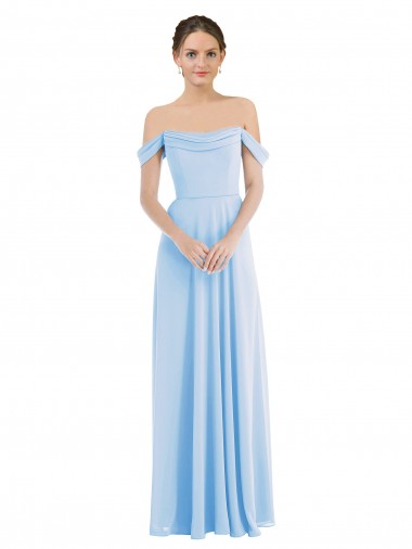 Sleeveless Light Sky Blue A-Line Off the Shoulder Formal Evening Gown / Bridesmaid Dress Maidstone
