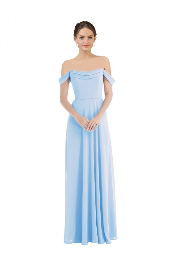 Sleeveless Light Sky Blue A-Line Off the Shoulder Formal Evening Gown / Bridesmaid Dress Maidstone