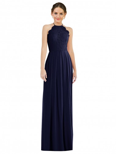 Sleeveless Dark Navy Open Back A-Line Halter Neck Semi Formal Evening Dress / Bridesmaid Dress Maidstone