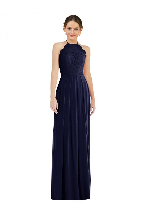 Sleeveless Dark Navy Open Back A-Line Halter Neck Semi Formal Evening Dress / Bridesmaid Dress Maidstone