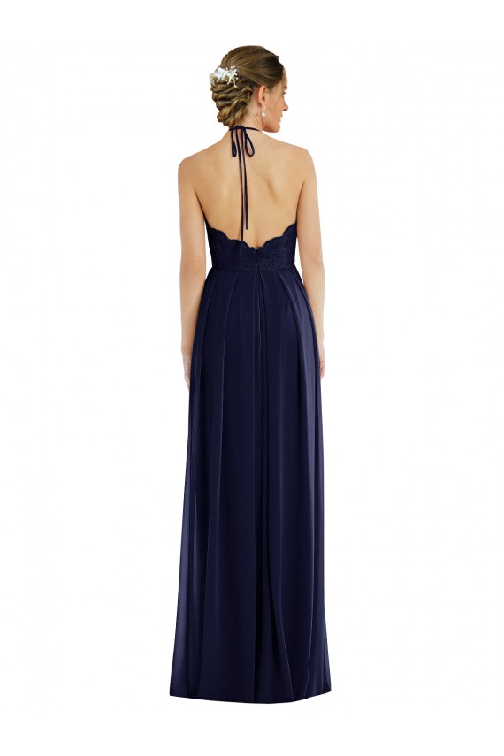 Sleeveless Dark Navy Open Back A-Line Halter Neck Semi Formal Evening Dress / Bridesmaid Dress Maidstone