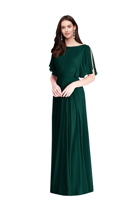 Bell Sleeves Ever Green V-Back A-Line Bateau Neck Semi Formal Evening Dress / Bridesmaid Dress Maidstone