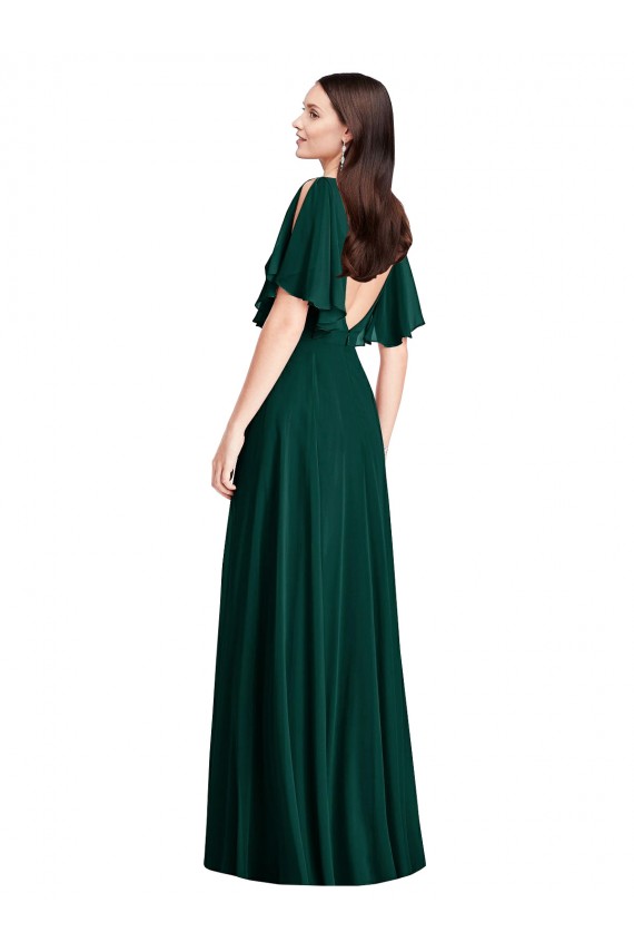 Bell Sleeves Ever Green V-Back A-Line Bateau Neck Semi Formal Evening Dress / Bridesmaid Dress Maidstone