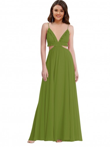 Sleeveless Olive Green Open Back A-Line V-Neck Plus Size Evening Gown / Bridesmaid Dress Maidstone