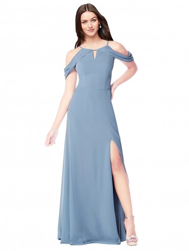 Sleeveless Dusty Blue A-Line Off the Shoulder Evening Dress / Bridesmaid Dress Maidstone