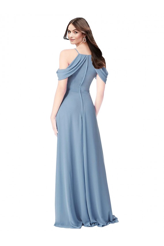 Sleeveless Dusty Blue A-Line Off the Shoulder Evening Dress / Bridesmaid Dress Maidstone