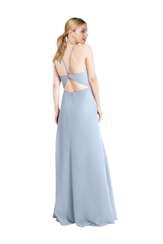 Sleeveless Light Sky Blue Keyhole Back A-Line Halter Neck Bridesmaid Dress / Evening Dress Maidstone