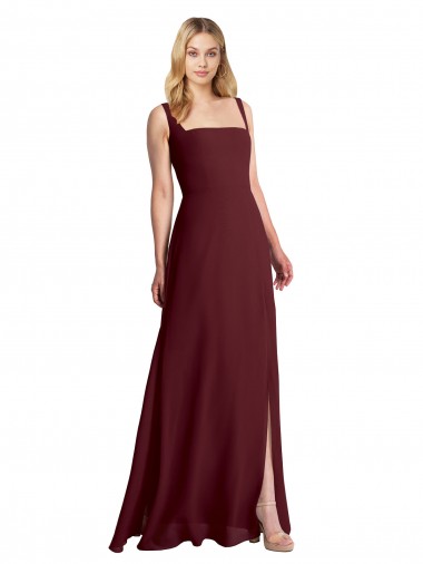 Sleeveless Burgundy Gold Low Back A-Line Square Neck Bridesmaid Dress Maidstone