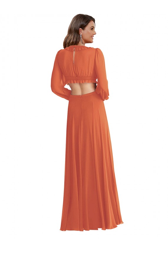 Long Sleeves Firecracker Open Back A-Line V-Neck High Low Evening Gown / Bridesmaid Dress Maidstone