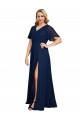 Short Flutter Sleeves Dark Navy A-Line V-Neck Formal Plus Size Evening Gown / Prom Dress / Bridesmaid Dress Maidstone