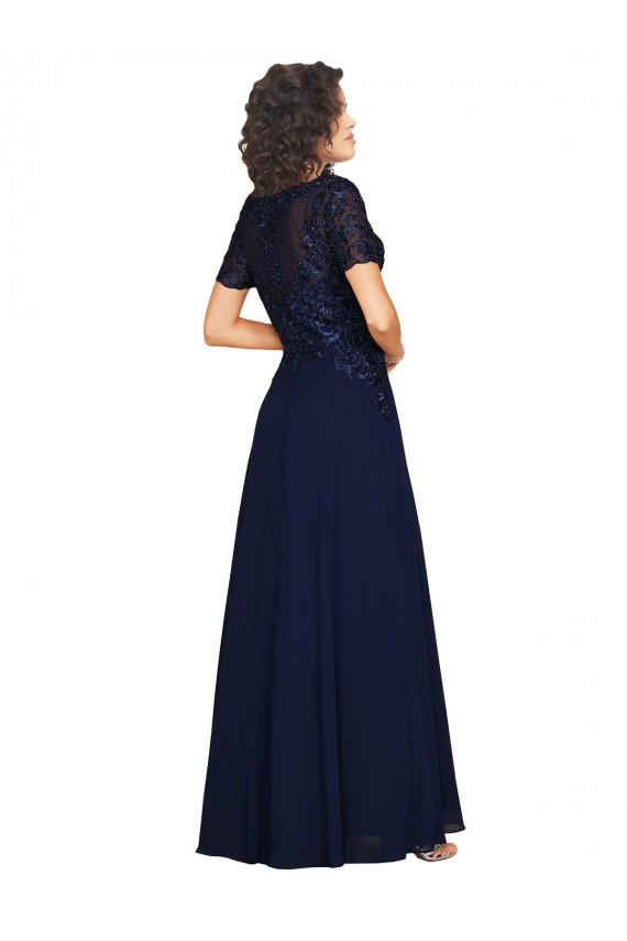 Short Sleeves Dark Navy A-Line Round Neck Prom Dress / Bridesmaid Dress Maidstone