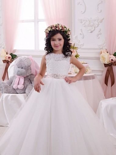 Sleeveless Ivory V-Back Ball Gown Bateau Neck Flower Girl Dress Maidstone
