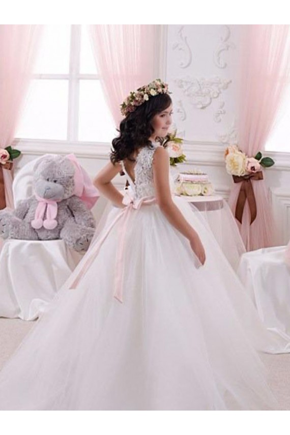 Sleeveless Ivory V-Back Ball Gown Bateau Neck Flower Girl Dress Maidstone