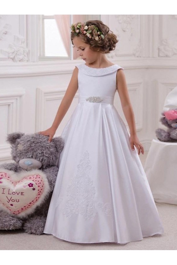 Sleeveless Ivory Ball Gown Bateau Neck Flower Girl Dresses Maidstone