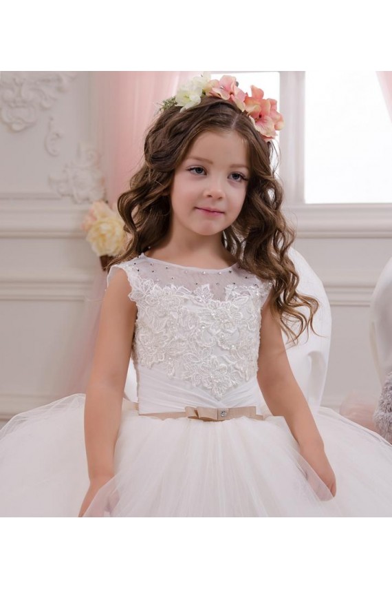 Sleeveless Ivory Ball Gown Bateau Neck Flower Girl Wedding Dress Maidstone