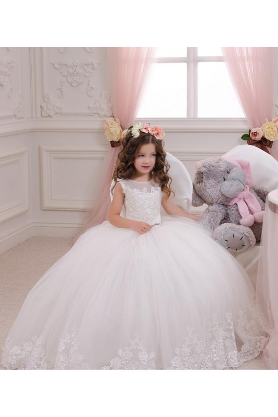 Sleeveless Ivory Ball Gown Bateau Neck Flower Girl Wedding Dress Maidstone