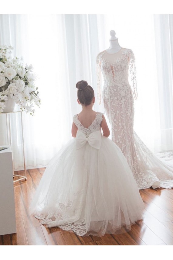 Sleeveless Ivory Ball Gown Bateau Neckline Flower Girl Dress Maidstone