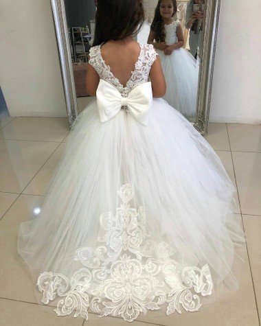 Sleeveless Ivory Ball Gown Bateau Neckline Flower Girl Dress Maidstone