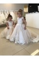 Sleeveless Ivory V-Back Ball Gown Bateau Neck Little Flower Girl Dress Maidstone