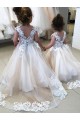 Sleeveless Ivory V-Back Ball Gown Bateau Neck Little Flower Girl Dress Maidstone