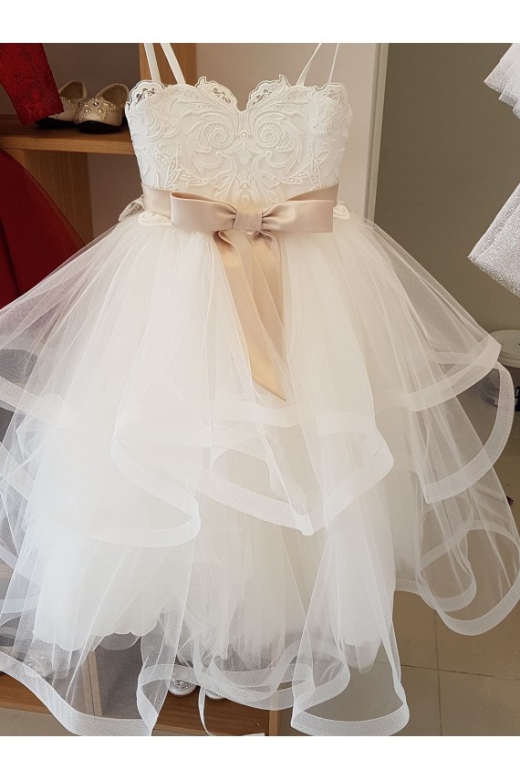 Sleeveless Ivory Ball Gown High Neck Flower Girl Wedding Dress Maidstone