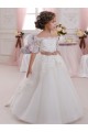 Short Sleeves Ivory Keyhole Back Ball Gown High Neck Flower Girl Dresses Maidstone