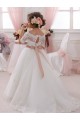 Short Sleeves Ivory Keyhole Back Ball Gown High Neck Flower Girl Dresses Maidstone