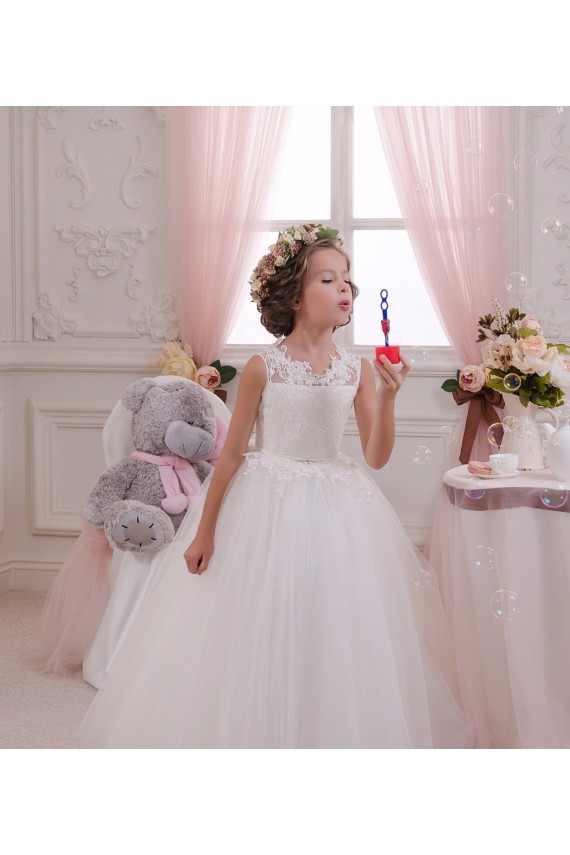 Sleeveless Ivory Keyhole Back Ball Gown High Neck Little Flower Girl Dresses Maidstone
