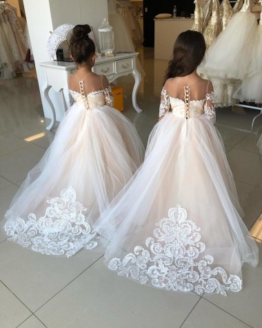 Long Sleeves Ivory Ball Gown Sweetheart Little Flower Girl Dress Maidstone