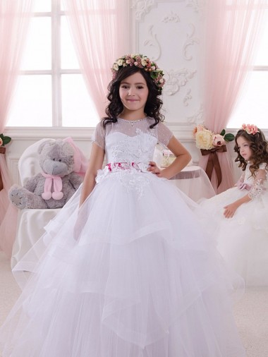 Short Sleeves Ivory Ball Gown Sweetheart Little Flower Girl Dress Maidstone