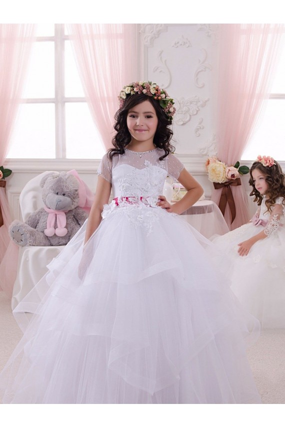 Short Sleeves Ivory Ball Gown Sweetheart Little Flower Girl Dress Maidstone