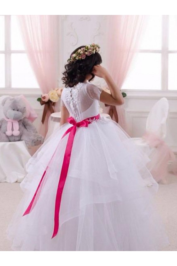 Short Sleeves Ivory Ball Gown Sweetheart Little Flower Girl Dress Maidstone