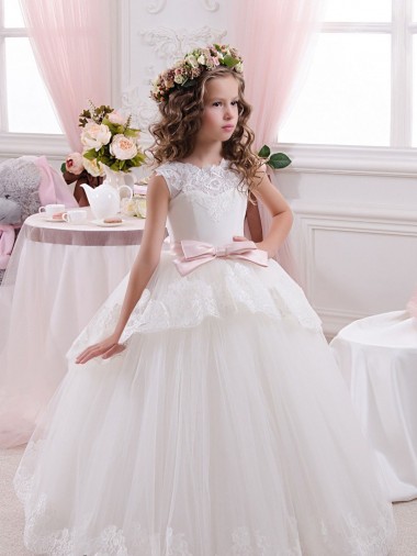 Sleeveless Ivory V-Back Ball Gown Sweetheart Flower Girl Dress for Wedding Maidstone