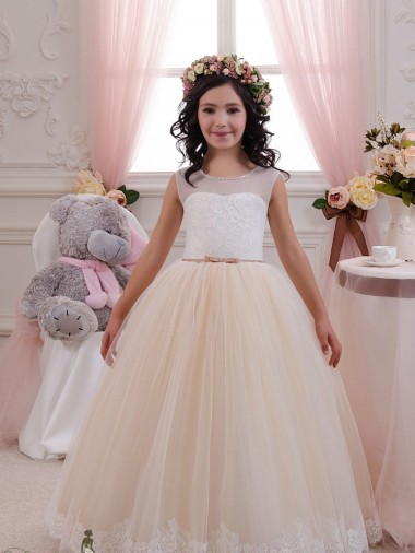 Sleeveless Ivory & Champagne Ball Gown Sweetheart Flower Girl Dresses for Wedding Maidstone