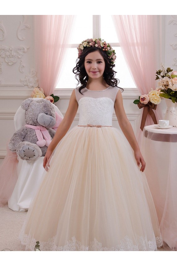 Sleeveless Ivory & Champagne Ball Gown Sweetheart Flower Girl Dresses for Wedding Maidstone