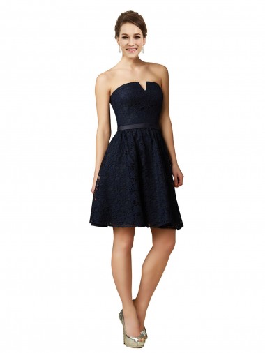 Sleeveless Dark Navy A-Line Lace V-Neck Bridesmaid Dress Maidstone