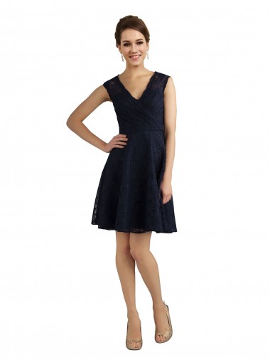 Sleeveless Dark Navy A-Line Lace V-Neck Bridesmaid Dress / Evening Dress Maidstone