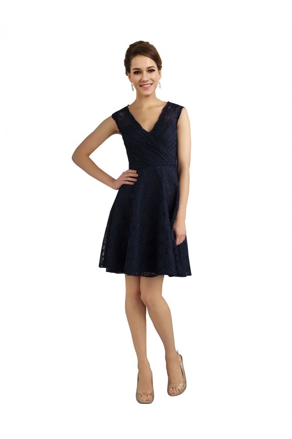 Sleeveless Dark Navy A-Line Lace V-Neck Bridesmaid Dress / Evening Dress Maidstone