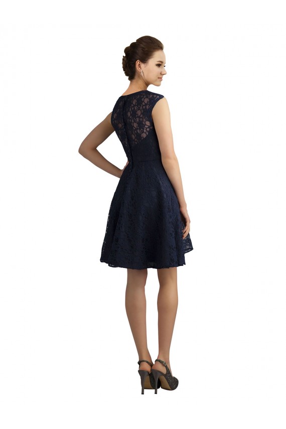 Sleeveless Dark Navy A-Line Lace V-Neck Bridesmaid Dress / Evening Dress Maidstone