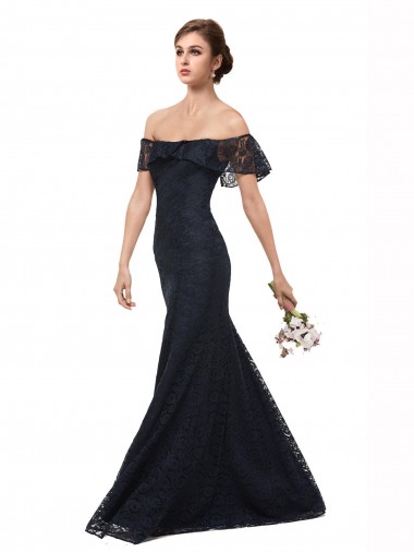 Flutter Sleeves Dark Navy Mermaid Off the Shoulder Prom Dress / Bridesmaid Dress Maidstone