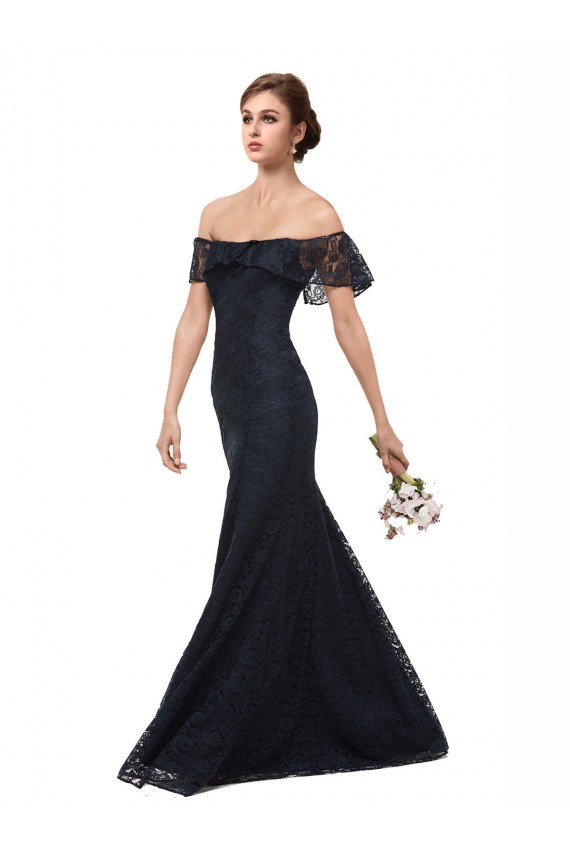 Flutter Sleeves Dark Navy Mermaid Off the Shoulder Prom Dress / Bridesmaid Dress Maidstone