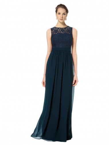 Sleeveless Dark Navy Keyhole Back A-Line Bateau Neck Bridesmaid Dress Maidstone
