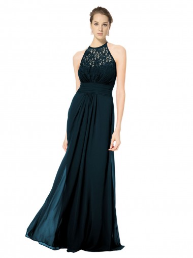 Sleeveless Dark Navy Keyhole Back A-Line Halter Neck Formal Dress / Bridesmaid Dress Maidstone