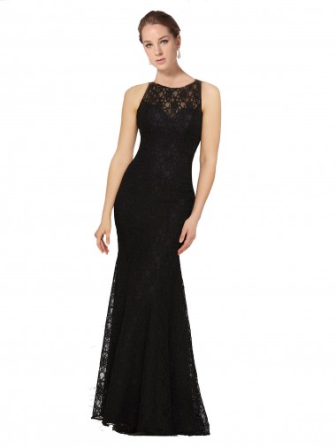 Sleeveless Black Open Back Sheath Jewel Neck Bridesmaid Dress Maidstone